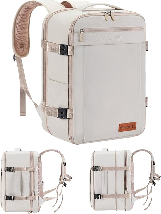 Travel Backpack Cabin Airplane 40 x 30 x 20, Travel Suitcases Cabin for Vueling Waterproof Backpack Hand Luggage, 30 L Backpack for Men, Women, Travel Backpack, Laptop Backpack (Beige Cream)