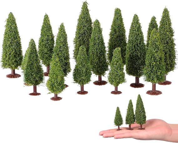Cabilock 15pcs Landscape Model Trees, Miniature Green Scenery Landscape Plant Model Cedar Trees for DIY Craft Railroad Scenery Layout