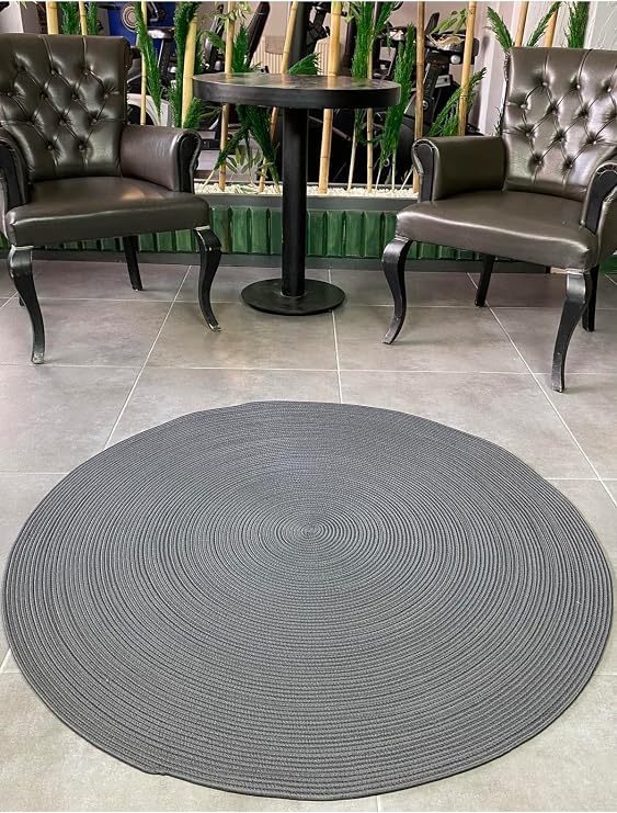 Antrasit Jüt Yuvarlak Hasır Görünümlü Klasik Halı Kilim Antrasit 70 x 70