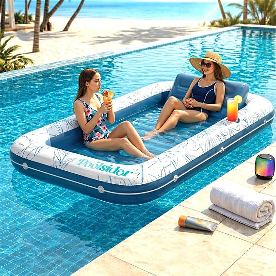 Poolsider Inflatable Sun Lounger, Large Inflatable Sun Bed for Adults, 4-in-1 Multipurpose Sun Lounger, Pool Floats Adults