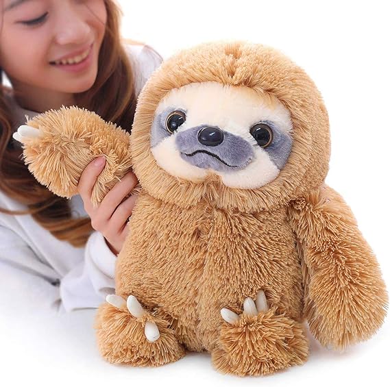 Winsterch Cuddly Stuffed Animal Sloth Toy - Large Teddy Baby Doll for Kids - Plush Sloth Gift for Birthdays (Brown, 15.7 inches)