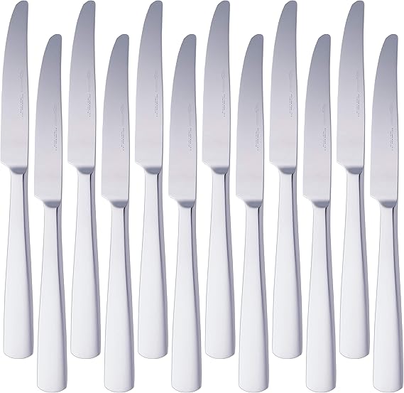 Amazon Basics Stainless Steel Table Knives with Square Edge, Pack of 12, Silver