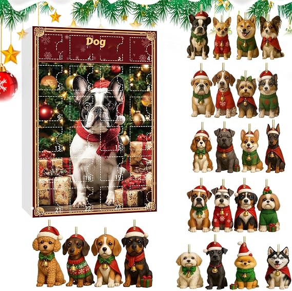 Dog Pendant Countdown Calendar Acrylic 2D Flat Reusable Winter Holiday