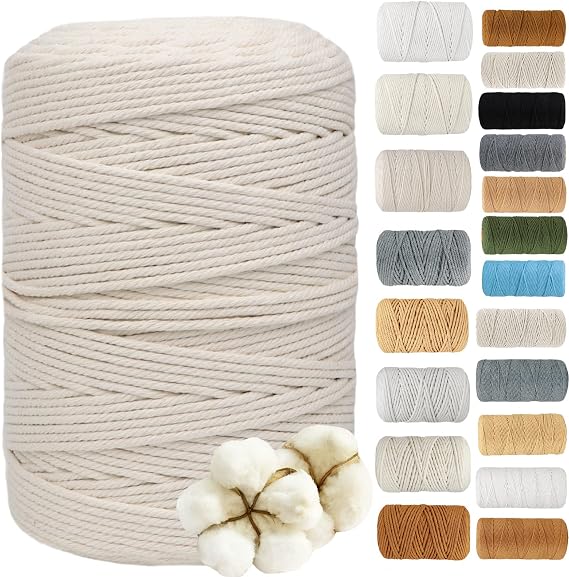Macrame Thread 3 mm x 300 m, 4 Strands Soft Cotton Macrame Cord, Macrame Thread 3 mm, Macrame Curtains, Macrame Pendant, Bedroom and Wedding Decoration (Beige)