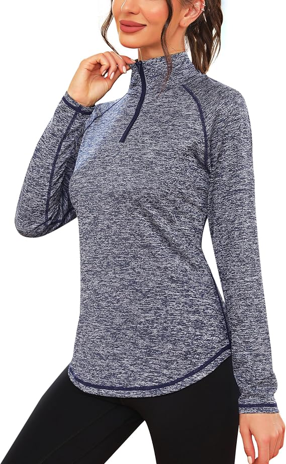 iClosam Sportshirt Langarm Damen Funktionsshirt UPF 50+ Langarmshirt Sport Atmungsaktiv Laufshirt Schnelltrocknend UV Shirt 1/4 Reißverschluss für Yoga Fitness Tennis Golf Wandern S-3XL