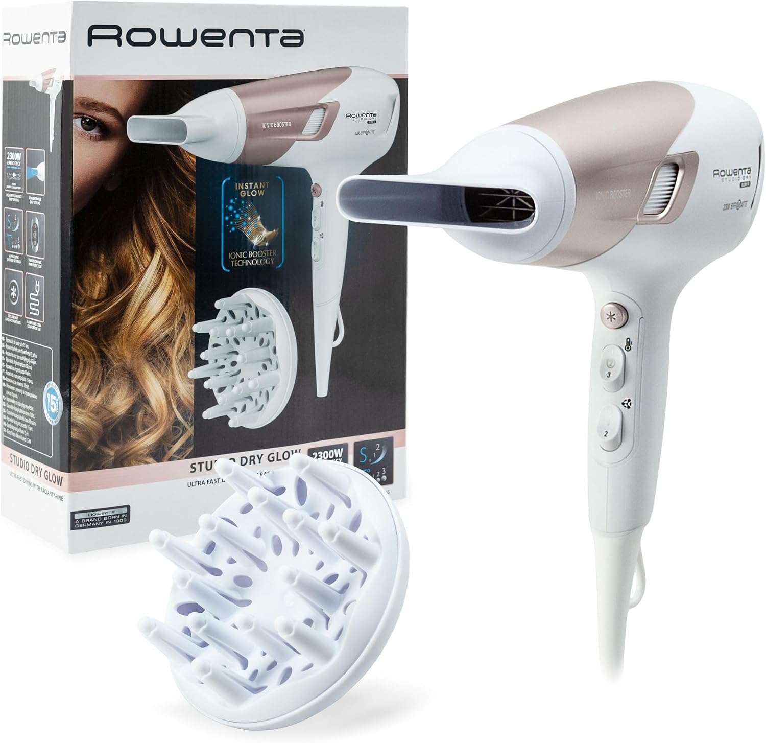 Rowenta Studio Dry CV5830 Hair dryer 2300 W, Effiwatts Technology, 6 speedtemperature settings, Thermocontrol, ion generator, White