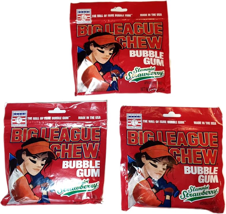 Slammin Strawberry - Big League Chew Bubble Gum - 60g (Strawberry, 1 x 60g)