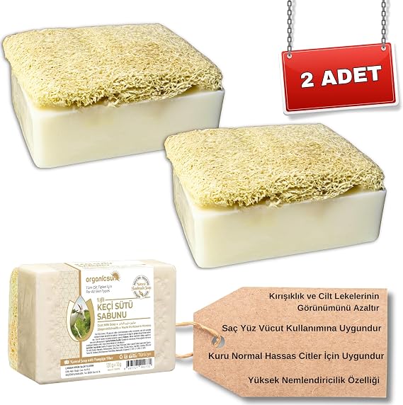 Doğal Kabak Lifli Keçi Sütü Sabunu 120 Gr x 2 Adet Tüm Cilt Tipleri İçin Nemlendirici ve Yenileyici