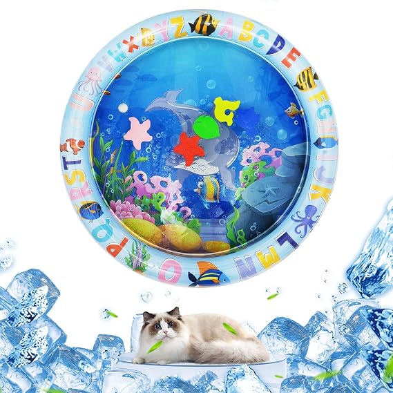 OSDUE Water Sensor Play Mat for Pets, Thickened Inflatable Water Bed with Interactive Fish Design, Cool Comfort Mat for Cats and Dogs-dolphin