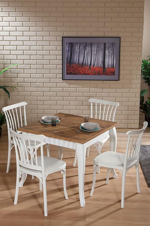 Violet Beyaz/Sirius Sabit Masa - 4 Sandalye 1 Masa/Salon - Mutfak Masa Takımı