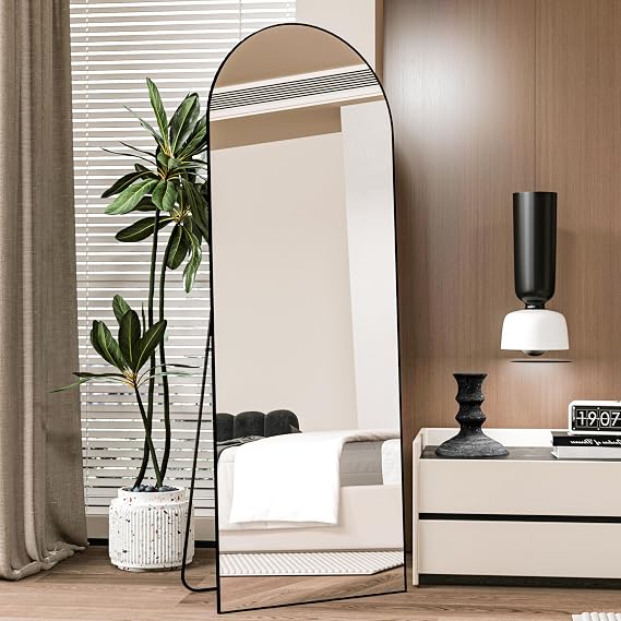 Black Full Length Mirror 162cm×53cm Arch Floor Mirror with Aluminum Alloy Frame Standing Full Body Mirrors Hanging or Leaning for Bedroom Entry