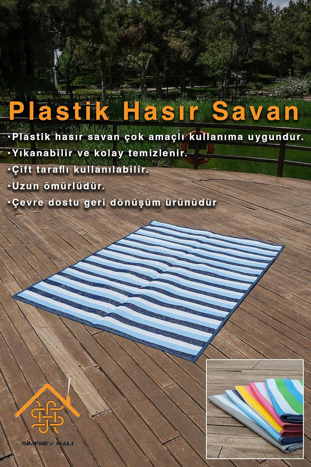 SIMEREV CARPET Wire Mesh Savanna Mat Beach Camping Picnic Garden Balcony Terrace Washable Foldable Rug BLUE 180 x 270