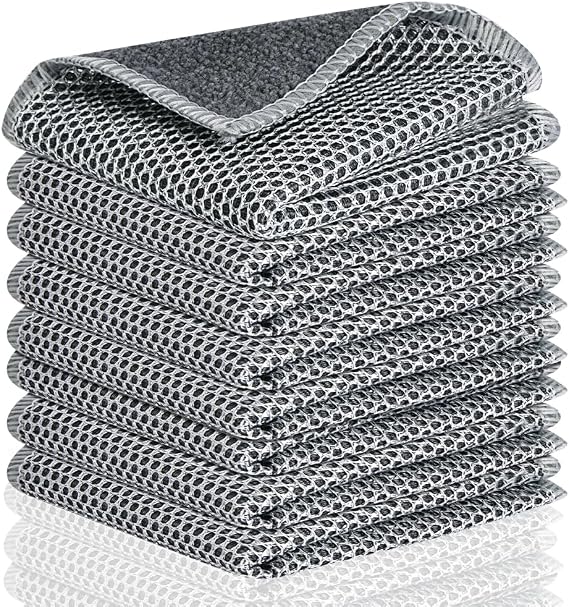 Cleaning Cloth Microfibre Cloths Dish Cloths Pack of 8 Microfibre Dish Cloths with Mesh Rough Surface 20 x 20 cm Tea Towels Cleaning Cloths Microfibre Cloths for Home Kitchen Window