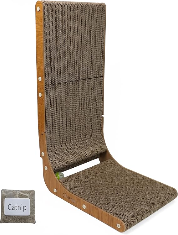 DIVCHI L Shape Vertical Cat Scratcher 69cm High Scratching Board for Indoor Cats Protecting Furniture Scratch Pad Cardboard Cat Scratching with Ball Toy