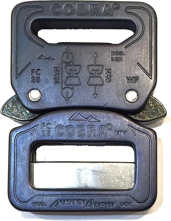 AustriAlpin 25mm / 1" Matt Black Cobra Buckle + Black Clips FC25YVF-B