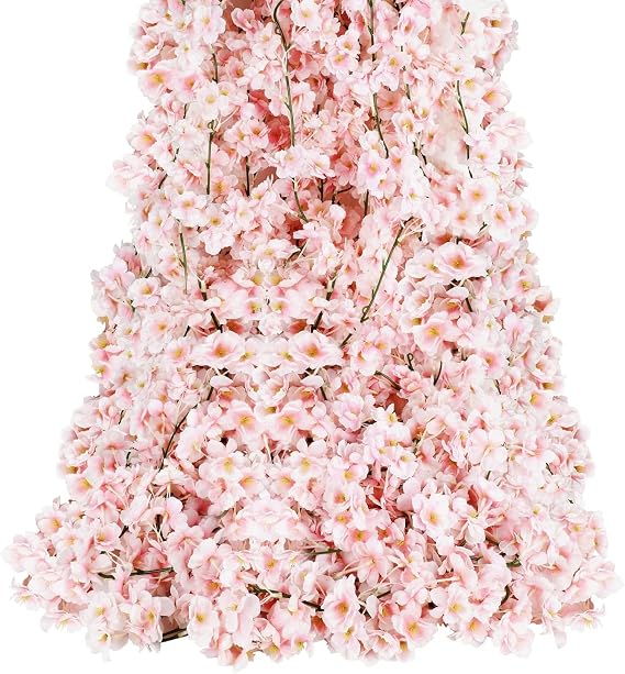 4 PCS Artificial Flower Garland 5.9FT Cherry Blossom Vines Hanging Rattan Flowers for Indoor Outdoor Wedding Decoration (Light Pink)