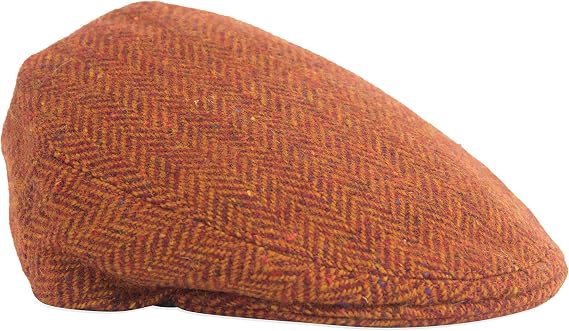 Dolton Flat Cap- British Made Vermillion Red Donegal Tweed Flat Cap by Gamble & Gunn