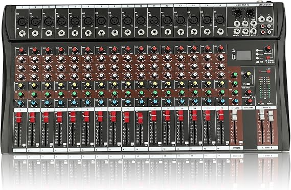 Professional Audio Mixer 16 Channel DJ Mixer Sound Board Console Stereo Sound Mixer with EQ Bluetooth USB Input 48V Phantom Power for DJ Recording Studio Karaoke KTV Music Effect