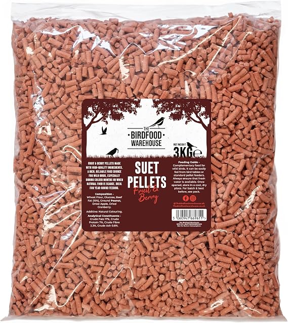 Fruit & Berry Suet Pellets 3kg | Premium Suet for Wild Garden Birds, High Energy Bird Food, All Year Feed