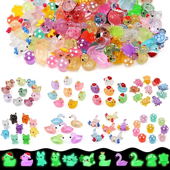 JoyPlus 100PCS Luminous Miniature Tiny Mini Resin Animals Glow In The Dark