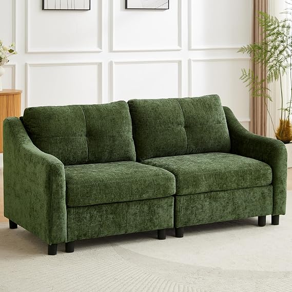 JIEXI Green 2 Seater Sofa, Compact Fabric Loveseat Sofa, Small Upholstered Couch with Soft Cushions, Modern Settee for Living Room, Bedroom, Flat and Home Office