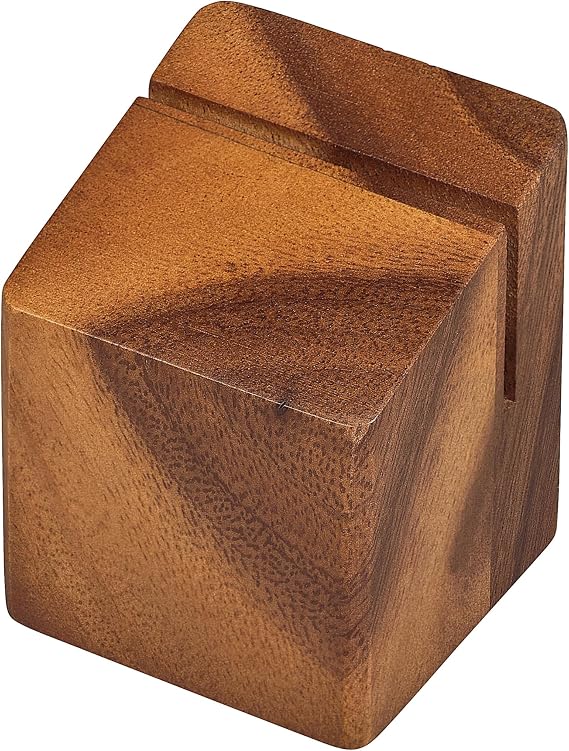 Tala Riser / Menu Holder, Lacquered Acacia Wood Display Stand for Menus, Signs, and Small Items, Rustic Countertop Riser for Home, Cafe or Restaurant use, Measures 5.5x5.5x6.6cm