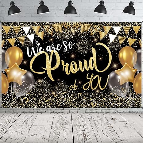 Graduation Decorations Class of 2026, Extra Large Fabric We Are So Proud of You Banner for Party Supplies, 72 x 44 Inch Congrats Grad Booth Backdrop for Kindergarten Preschool High School College