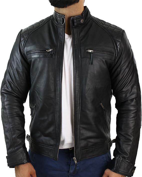 Men's Biker Jacket Outwear Windproof Winter Motorcycle Rider Real Leather Jackets Coat Retro