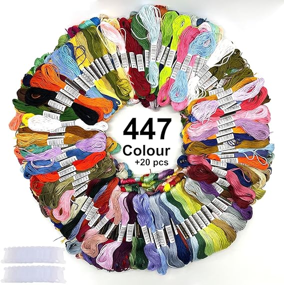 Bracelet String Kits, 447 Colors Rainbow Color Embroidery Thread, Cross Stitch Embroidery Thread, Cotton Thread, Bracelet Yarn, Craft Threads with 20 Plastic bobbins(447 Color)