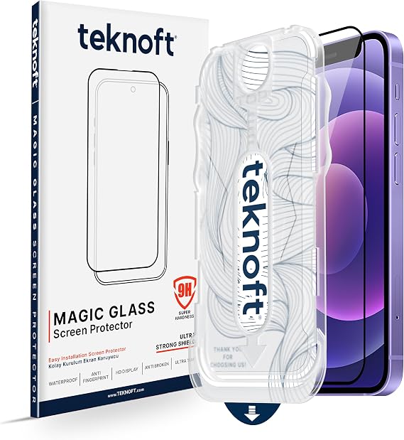 Teknoft iPhone 12-12 Pro için Kolay Kurulum Kitli Takılırken Camın Altında Kesinlikle Toz Bırakmayan Ekstra Güçlendirilmiş Tam Koruma Sağlayan Pürüzsüz Lazer Kesim Premium Ekran Koruyucu Kırılmaz Cam