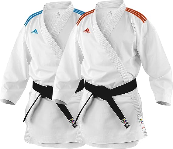 adidas Karate Gi Adult Suit WKF Approved 4.5oz Uniform Lightweight Kumite Adizero Blue Red Stripes