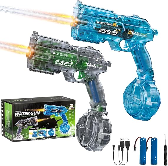 2 Pack Electric Water Gun with LED Lights, Automatic Water Gun with Multifunctional Lighting Effects, Water Gun Electric for Kids Outdoor Beach Pool Party (Black & Blue)