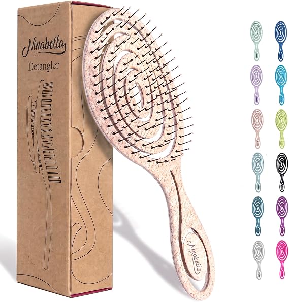 Ninabella Detangling Hair Brush - Gentle Detangler Brush for Curly, Fine, Thick and Long Hair - Hairbrush for Women, Men and Kids - For Wet and Dry Hair - Beige