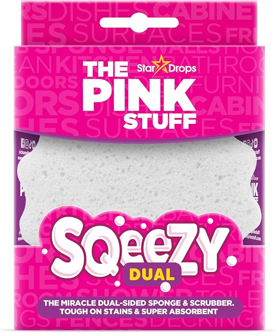The Pink Stuff SQeeZY çift taraflı fırça süngeri, evde, mutfakta, banyoda, fırında, dış mekanda ve daha fazlasında üstün temizlik için çizilmez çözüm