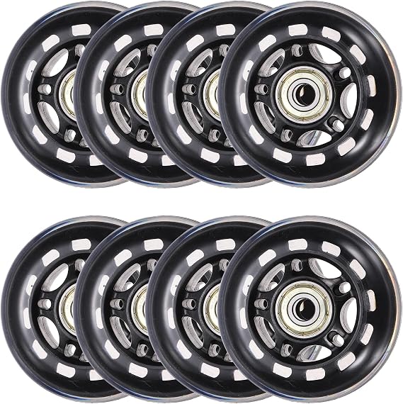 Inline Skate Wheels with Bearings, Outdoor & Indoor Roller Skate Wheel Inline Skate Replacement (70mm, 8Pack, Black Transparent) for Scooter
