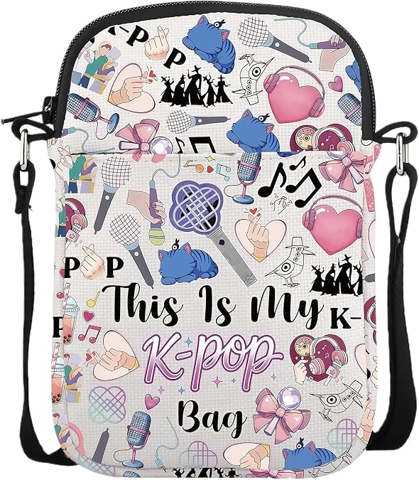 Kpop Cross Body Bag - This is My K-POP Bag - Double Sided Demon Hunter Canvas Crossbody Bag with Adjustable Strap, Kpop Gifts for Girls Music Lover Concert Enthusiast