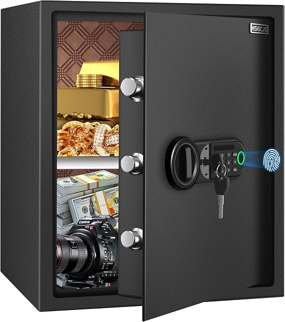 HSGCJS 42L Large Fingerprint Home Safe with Keypad & LED Light, 38×32×45cm