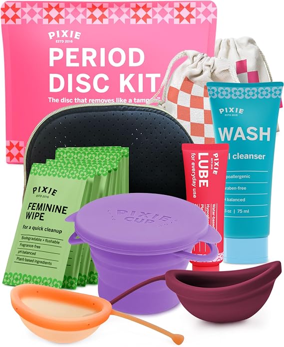 Menstrual Disc Kit - Pixie Cup First Period Disc Starter Kit + Menstrual Disc Sterilizer for Women and Girls - Container for Storage - Portable Travel Solution