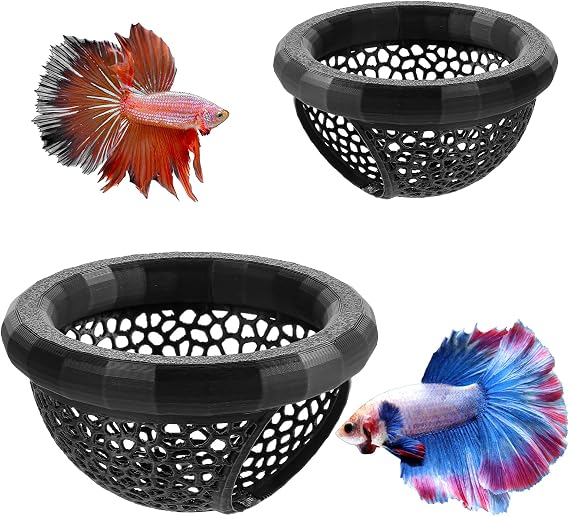 2 PCS Betta Bed, Floating Betta Hide & Shrimp Cave, Betta-Hammock, Aquarium Hiding Feeding Decorative Accessories, Safe Resting Spot for Betta-Fish, Shrimp and Small Fish (Black)