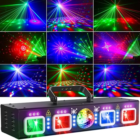 KeoBin 6-in-1 DJ Disco Light Party Light with RGB UV & Strobe [Energy Class F]