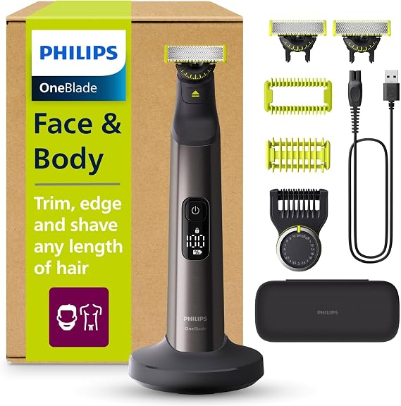 Philips OneBlade Pro 360 Barber, Electric Facial & Body Shaver & Trimmer, 3 Blades 360°, 20 Length Comb, Body Kit, Charging Stand, Travel Case, Black, QP6652/35