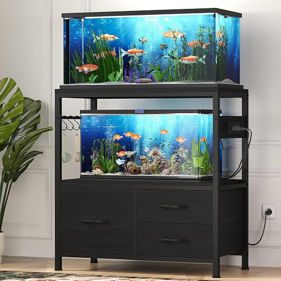 Heybly 20-29 Gal Fish Tank Stand with Drawer, Power Outlet,330lbs HAS001BK
