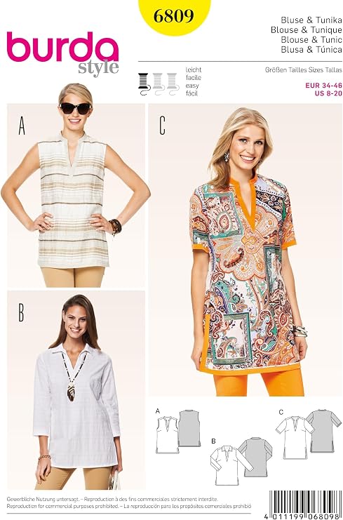 burda style Sewing Pattern B6809 Misses' Tops, Shirts and Blouses