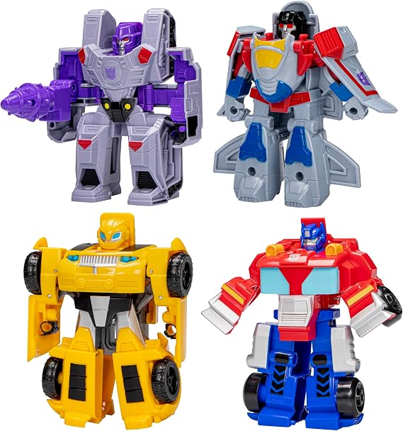 Transformers Toys Heroes vs Villains 4-Pack, Autobot and Decepticon 11-cm Action Figures, Preschool Robot Toys for Children Aged 3 and Up