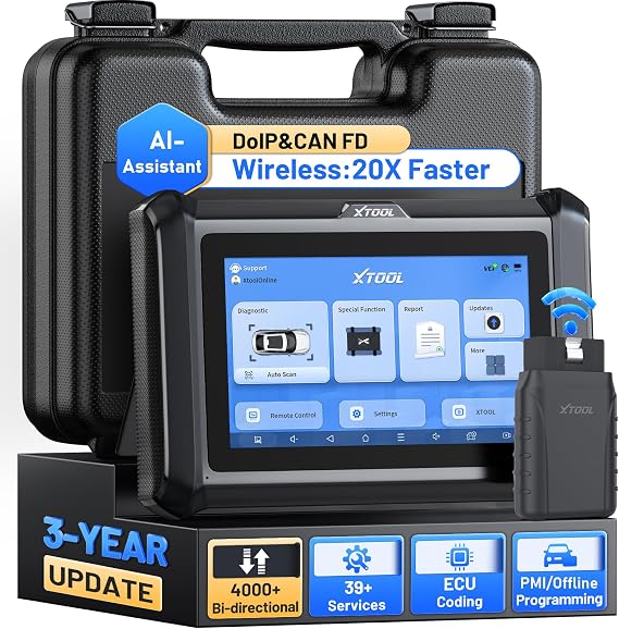 XTOOL D7W Wireless OBD2 Diagnostic Device ECU Coding 4000+ Active Tests 39+ Functions Full System Diagnostics AI Supported PMI 8 PIDs Live Data 3 Years Updates CAN FD/DoIP