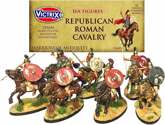 Wargames Delivered - 共和党のローマ騎兵隊セット、16個の非常に詳細な28mmマルチポーズミニチュア、ジャベリン、盾、マント付き、ポエニ戦争やローマウォーゲームジオラマ用。