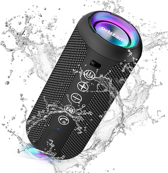 Ortizan Bluetooth Speaker, Speakers Wireless Bluetooth 5.3,IPX7 Waterproof, 24W Stereo Sound, 30H Playtime, RGB Light, TF Card & AUX Portable Bluetooth Speaker for Outdoor Travel, Sport