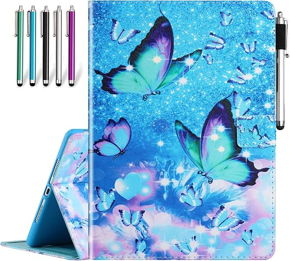 Multi-Angle iPad Mini Case - 7.9" Tablet Folio Smart Leather Cover with Auto Sleep/Wake - Blue Butterfly