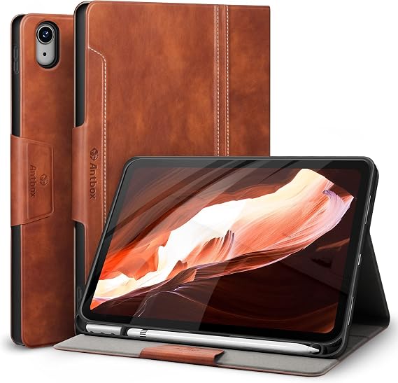 Antbox Case for iPad (A16) 11th Generation 11'' 2025/iPad 10th Generation 10.9'' 2022 with Built-in Pencil Holder Auto Sleep/Wake Function PU Leather Smart Cover (Brown)