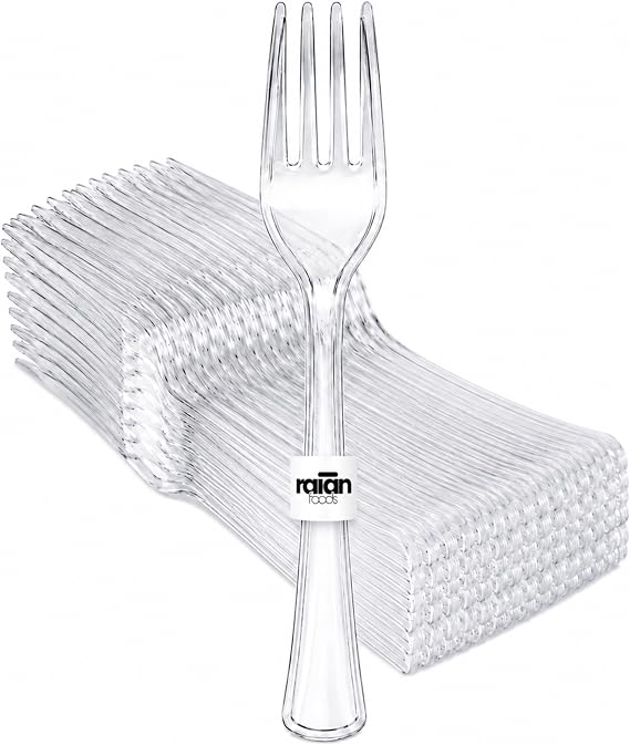 RAIAN Transparent Reusable Disposable Plastic Forks 100pcs